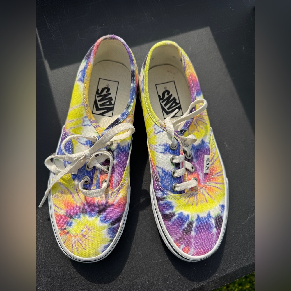 Vans Yellow and Purple Sneakers Vibrant Tie-Dye Design